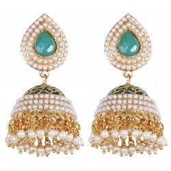 Green Jhumki Earrings