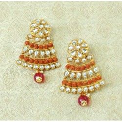 Maroon Alloy Chandbali Earrings