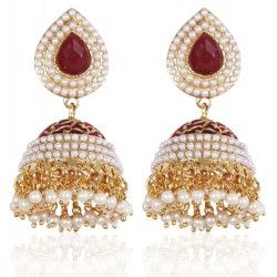 Red Jhumki Earrings