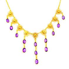 29.39cts natural purple amethyst 925 sterling silver 14k gold necklace p91753