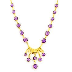56.73cts natural purple amethyst 925 sterling silver 14k gold necklace p91733