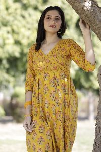 V neck Vibrant Yellow Kurti