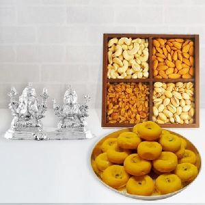 Dry Fruits with Kesaria Peda, Ganesh Lakshmi Idol
