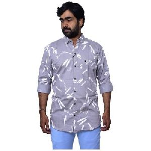 Men's Multi Printed Regular Fit Shirt - Grey