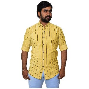 Men's Striped Regular Fit Shirt - Yellow