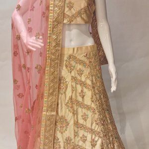 Cream Silk Fabric With Resham Work Lehenga Choli