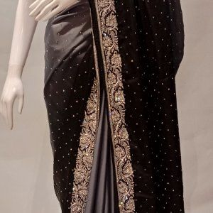 Grey With Black Shaded Satin Saree Saree