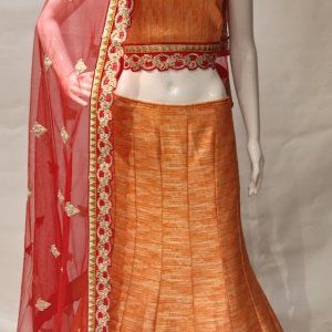 Orange Dupion Silk Lehenga Choli