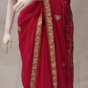 Pink Georgette Saree