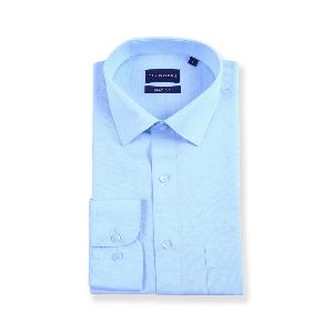 Blue Cotton Linen Solid Plain Shirt