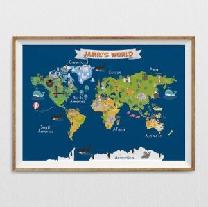 Personalized Animal World Map for Kids Room