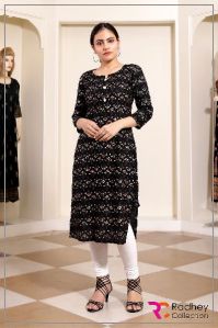 BLACK PRINTED STRAIGHT KURTI