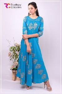 BLUE BUTI PRINT LONG KURTI