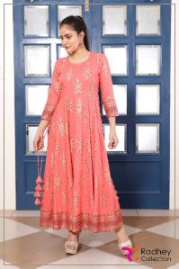DESIGNER RAYON KURTI LONG GHERA