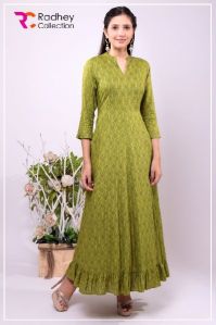 GREEN PRINTED LONG KURTI