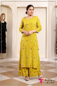 MUSTARD DESIGNER KURTI PALAZZO SET