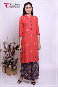 RED KURTI WITH PALAZZO PANT