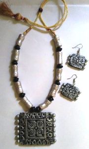 Hand made Black Silver Terracotta Necklace set