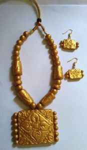 Hand made Terracotta Golden Jewellery Necklace set.
