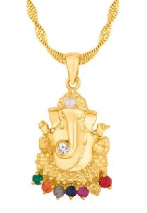 Gold Plated Ganesha Navratna Pendant