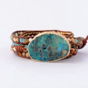 Ladies Ocean Stone Layered Leather Bracelet