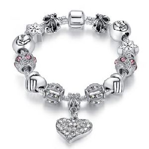 Ladies Silver Crystal Charm Bracelet