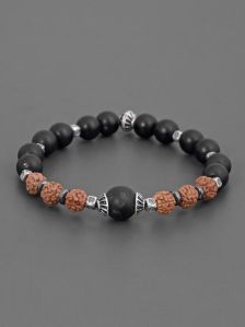 Ethnic Rudraksha and Black Beads Bracelet