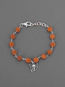 Ganesha Rudraksha Silver Plated Mens Bracelet