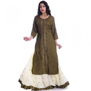 Dark Green Cotton Kurti Palazzo Set