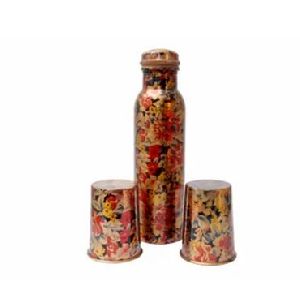 Printed Copper Water Bottle & Glass Set