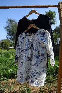 BLUE COTTON ROUND NECK TUNIC