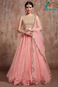 Baby Pink Soft Net Sequins Lehenga