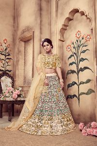 Golden Silk Rubber Foil Embroidered Lehenga