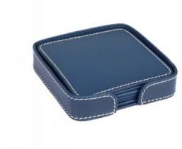 Navy Blue Leather Square Coaster