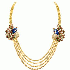 Gold Side Kundan Party Wear Long Necklace Set