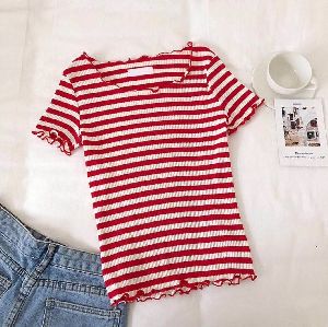 Fashiontiara Red Ruffle Bodycon T shirt