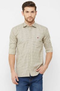 Donzell Men Beige Slim Fit Printed Casual Shirt