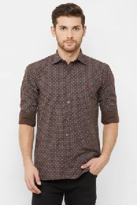 Donzell Men Coffee Regular Fit Printed Casual Shirt