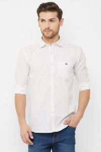 Donzell Men White Regular Fit Printed Casual Shirt