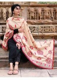 Beige Floral Heavily Embroidered Khadi Shawl