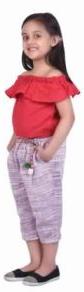 Red Kids Canvas Pant with Off Shoulder Top