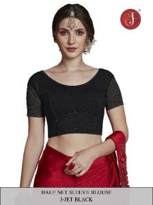 Jelite Premium Women's Cotton Lycra Stretchable Readymade Half-Net Sleeve Saree Blouse