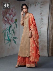Brown Color Satin Silk Designer Palazzo Suit