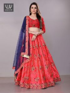 Hot Pink Color Satin Silk Lehenga Choli