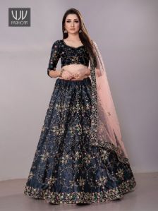 Navy Blue Color Satin Silk Lehenga Choli