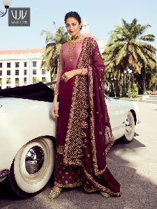 Purple Satin Georgette Designer Palazzo Suit
