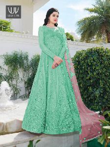 Sea Green Color Net Designer Anarkali Suit