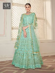 Turquoise Color Georgette Designer Anarkali Suit