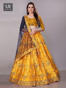 Yellow Color Satin Silk Designer Lehenga Choli