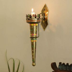 Multicolor Iron Mashaal Showpiece Wall Candle Holder